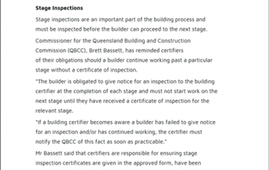 AIBS Winter 2017 Regulator Updates QBCC Stage Inspections